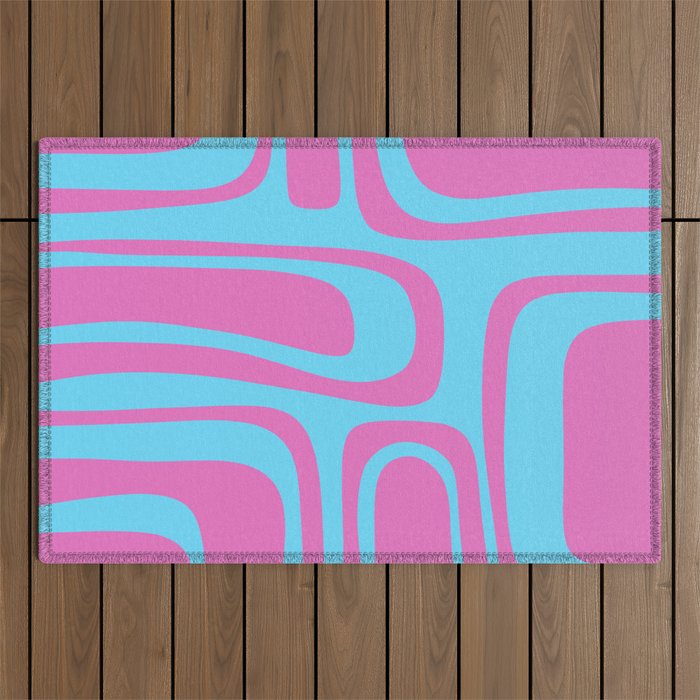 Vaporwave Pink and Blue Retro 80s Palm Springs Abstract Pattern Outdoor Rug Gallery Image 1