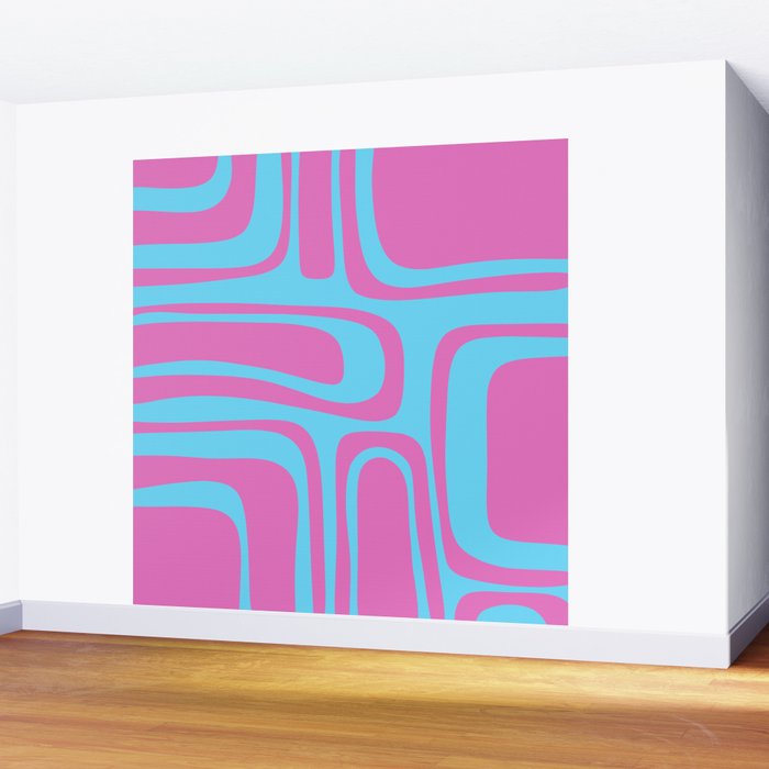 Vaporwave Pink and Blue Retro 80s Palm Springs Abstract Pattern Wall Mural Gallery Image 2