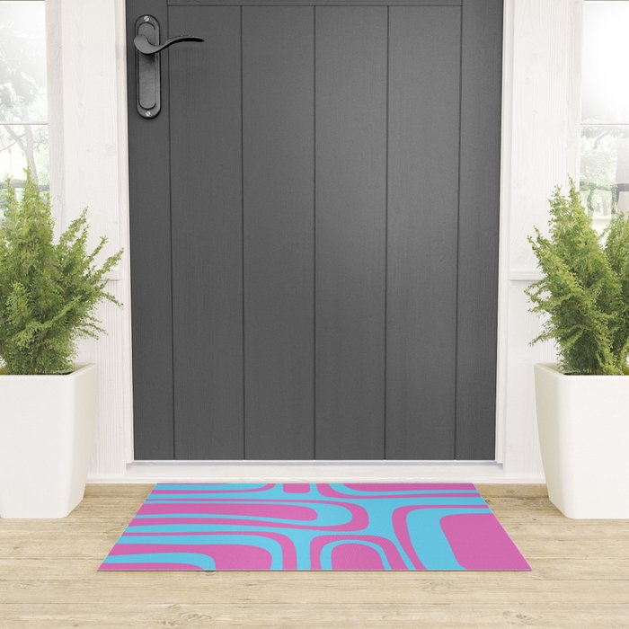 Vaporwave Pink and Blue Retro 80s Palm Springs Abstract Pattern Welcome Mat Gallery Image 3
