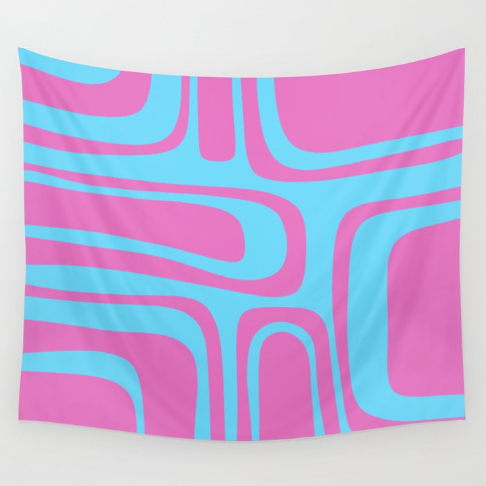 Vaporwave Pink and Blue Retro 80s Palm Springs Abstract Pattern Wall Tapestry Gallery Image 1