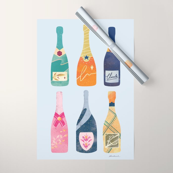 Champagne Bottles - Blue Ver. Wrapping Paper Gallery Image 1