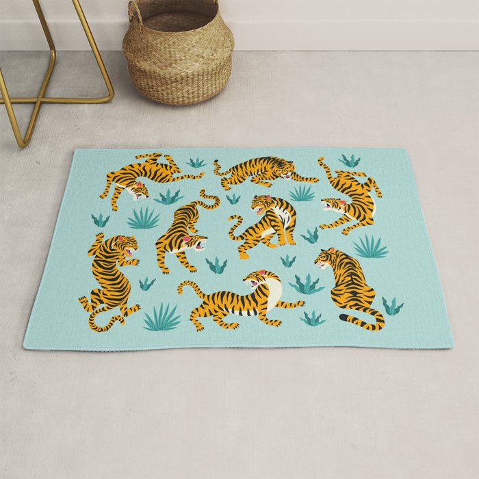 Tigers and tropical leaves. Rug Gallery Image 1