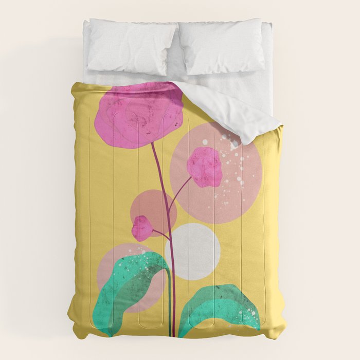 The Rare Bloom, Abstract Nature Floral Graphic, Eclectic Bohemian Modern, Pop of Color Illustration Comforter Gallery Image 6