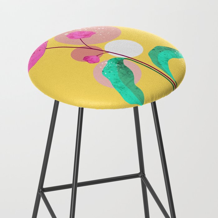 The Rare Bloom, Abstract Nature Floral Graphic, Eclectic Bohemian Modern, Pop of Color Illustration Stool Gallery Image 2
