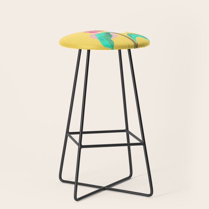 The Rare Bloom, Abstract Nature Floral Graphic, Eclectic Bohemian Modern, Pop of Color Illustration Stool Gallery Image 1