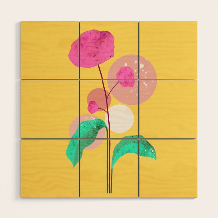The Rare Bloom, Abstract Nature Floral Graphic, Eclectic Bohemian Modern, Pop of Color Illustration Wood Wall Art Gallery Image 1