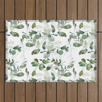Festive, Watercolor, Leaves Print, White and Green Outdoor Rug Gallery Image 1