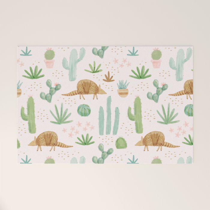Armadillos in the Desert - Watercolor Welcome Mat Gallery Image 1