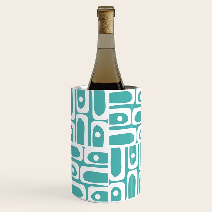 Mid Century Modern Piquet Geometric Multi Pattern Turquoise and White Wine Chiller Gallery Image 2