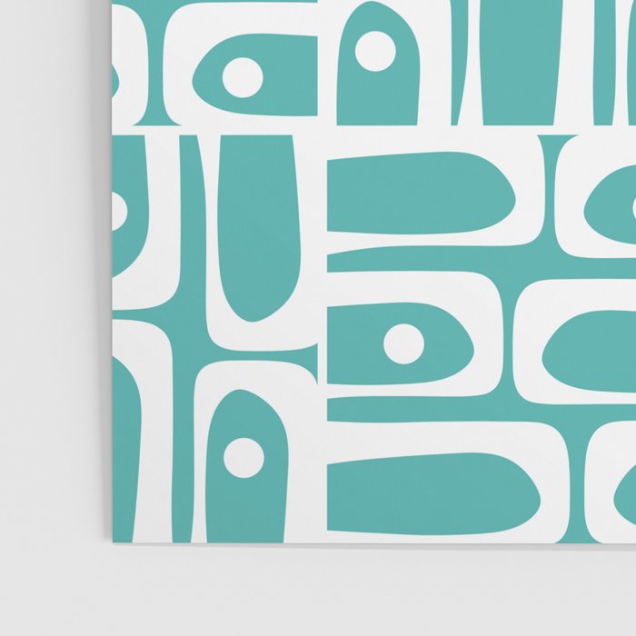 Mid Century Modern Piquet Geometric Multi Pattern Turquoise and White Poster Gallery Image 3