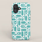 Mid Century Modern Piquet Geometric Multi Pattern Turquoise and White iPhone Case Gallery Image 1