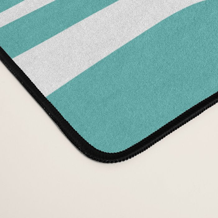 Mid Century Modern Piquet Geometric Multi Pattern Turquoise and White Desk Mat Gallery Image 4