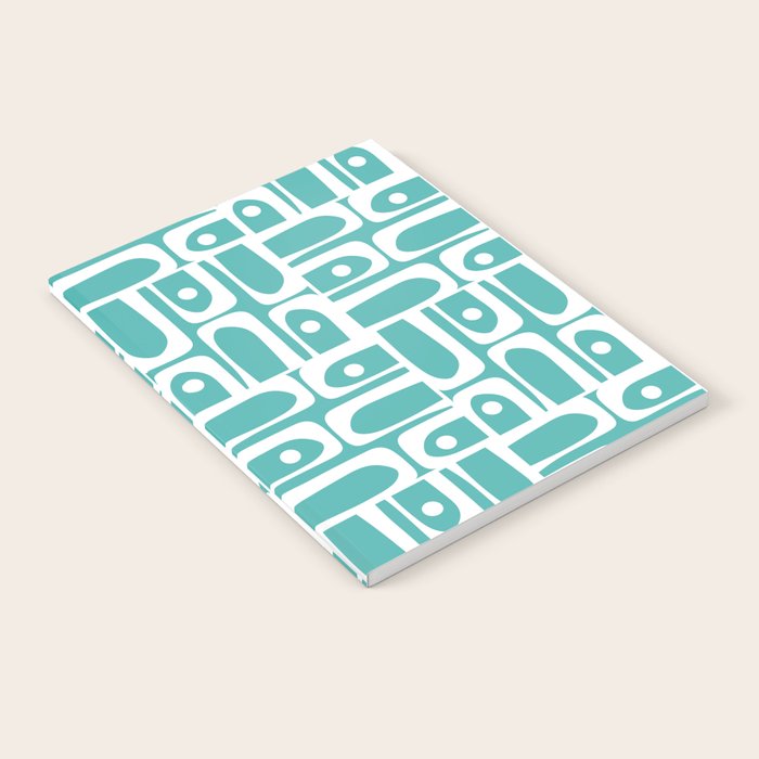 Mid Century Modern Piquet Geometric Multi Pattern Turquoise and White Notebook Gallery Image 2