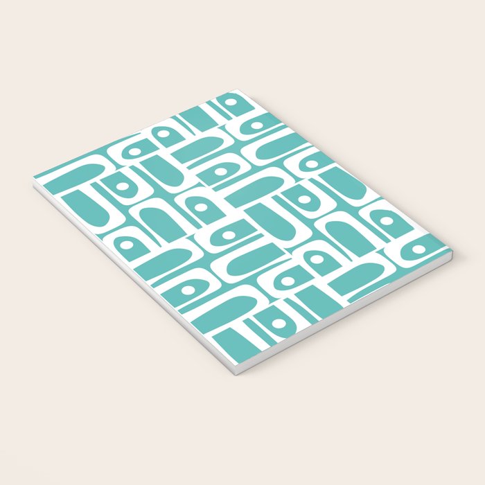Mid Century Modern Piquet Geometric Multi Pattern Turquoise and White Notebook Gallery Image 3