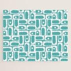 Mid Century Modern Piquet Geometric Multi Pattern Turquoise and White Jigsaw Puzzle Gallery Image 1