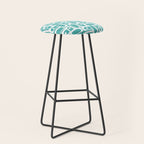Mid Century Modern Piquet Geometric Multi Pattern Turquoise and White Stool Gallery Image 1