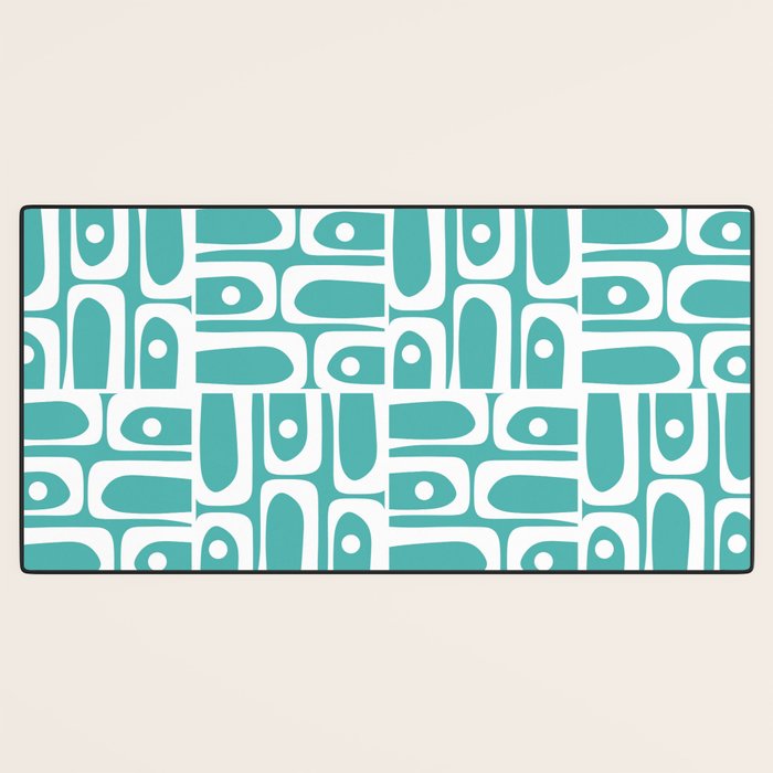 Mid Century Modern Piquet Geometric Multi Pattern Turquoise and White Desk Mat Gallery Image 3