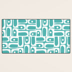 Mid Century Modern Piquet Geometric Multi Pattern Turquoise and White Desk Mat Gallery Image 3