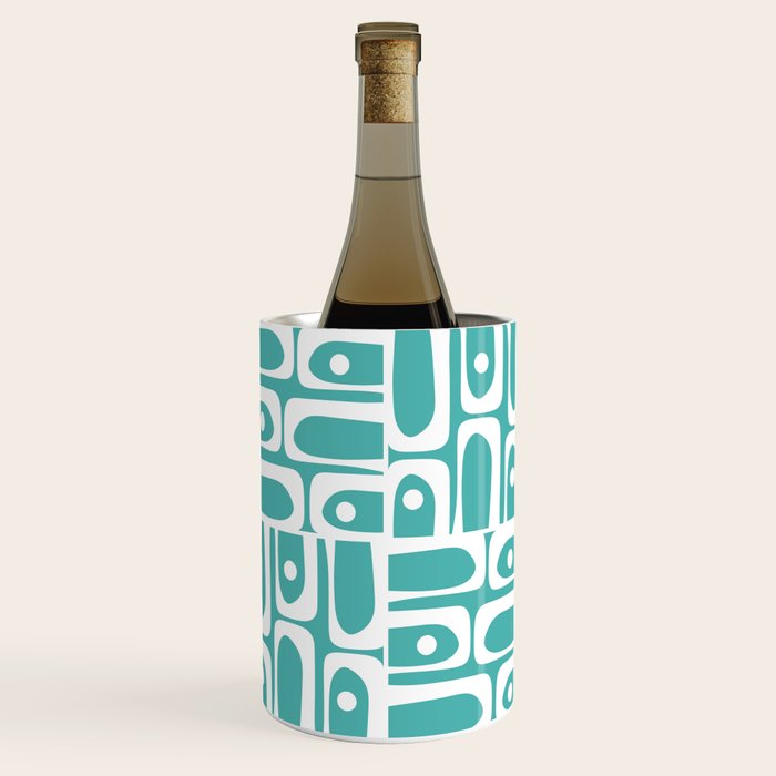 Mid Century Modern Piquet Geometric Multi Pattern Turquoise and White Wine Chiller Gallery Image 1