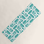 Mid Century Modern Piquet Geometric Multi Pattern Turquoise and White Yoga Mat Gallery Image 1