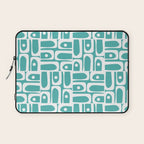 Mid Century Modern Piquet Geometric Multi Pattern Turquoise and White Laptop Sleeve Gallery Image 1