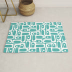 Mid Century Modern Piquet Geometric Multi Pattern Turquoise and White Rug Gallery Image 1