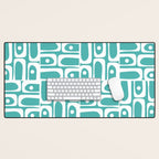 Mid Century Modern Piquet Geometric Multi Pattern Turquoise and White Desk Mat Gallery Image 1