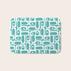 Mid Century Modern Piquet Geometric Multi Pattern Turquoise and White Bath Mat Gallery Image 1