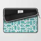 Mid Century Modern Piquet Geometric Multi Pattern Turquoise and White Laptop Sleeve Gallery Image 2