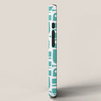 Mid Century Modern Piquet Geometric Multi Pattern Turquoise and White iPhone Case Gallery Image 2