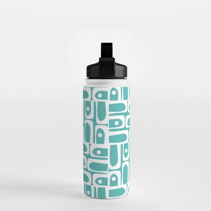 Mid Century Modern Piquet Geometric Multi Pattern Turquoise and White Water Bottle Gallery Image 2
