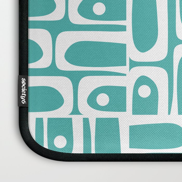 Mid Century Modern Piquet Geometric Multi Pattern Turquoise and White Laptop Sleeve Gallery Image 3