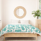 Mid Century Modern Piquet Geometric Multi Pattern Turquoise and White Duvet Cover Gallery Image 3