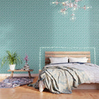 Mid Century Modern Piquet Geometric Multi Pattern Turquoise and White Wallpaper Gallery Image 3