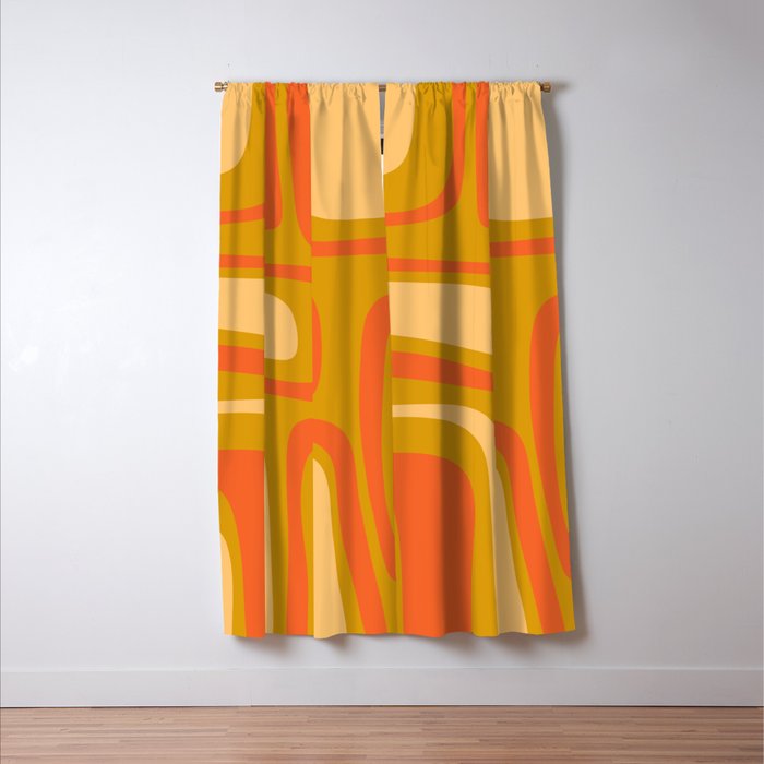 Palm Springs Mid Mod Abstract Tangerine Orange and Mustard Ochre Window Curtain Gallery Image 3