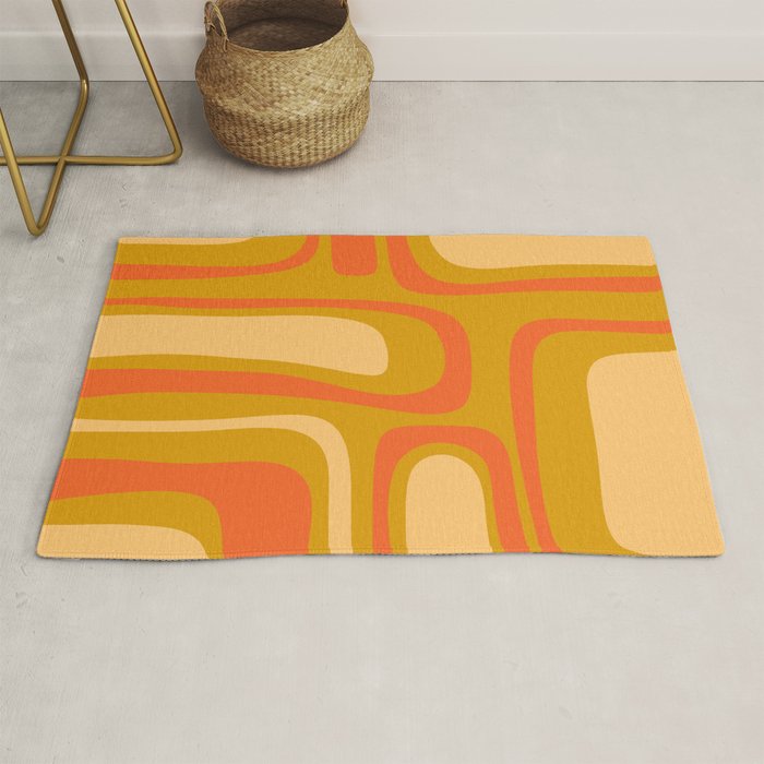 Palm Springs Mid Mod Abstract Tangerine Orange and Mustard Ochre Rug Gallery Image 1