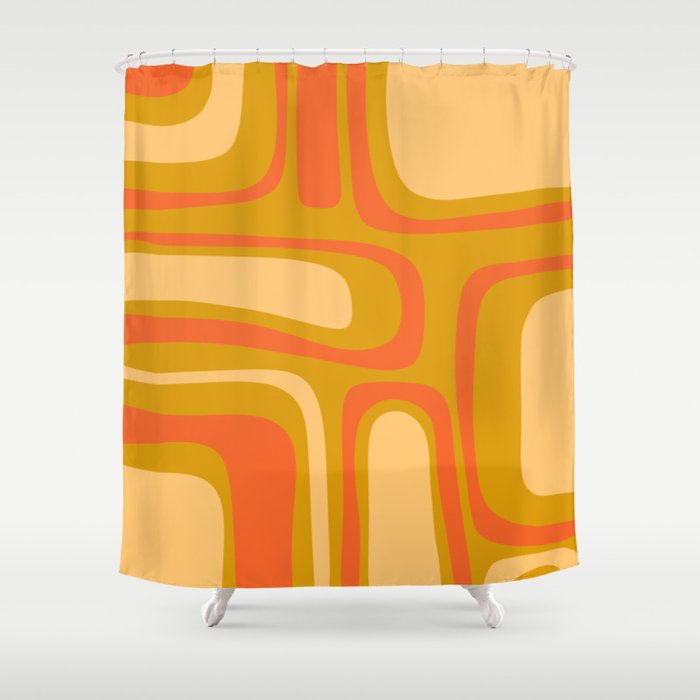 Palm Springs Mid Mod Abstract Tangerine Orange and Mustard Ochre Shower Curtain Gallery Image 1