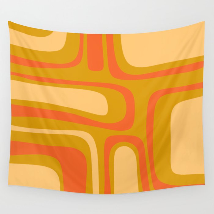 Palm Springs Mid Mod Abstract Tangerine Orange and Mustard Ochre Wall Tapestry Gallery Image 1