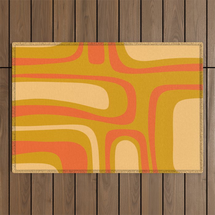 Palm Springs Mid Mod Abstract Tangerine Orange and Mustard Ochre Outdoor Rug Gallery Image 1