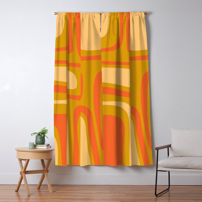 Palm Springs Mid Mod Abstract Tangerine Orange and Mustard Ochre Window Curtain Gallery Image 1