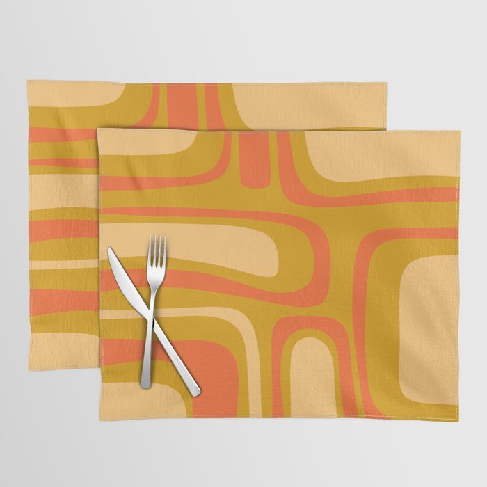 Palm Springs Mid Mod Abstract Tangerine Orange and Mustard Ochre Placemat Gallery Image 1