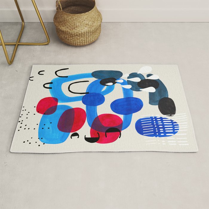 Mid Century Modern Abstract Colorful Art Patterns Ocean Blue Turquoise Grey Rug Gallery Image 1