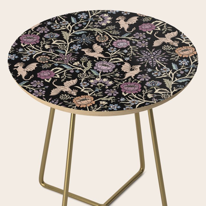 Pollinator Dragons - fantasy, goth floral - muted jewel tones on black Side Table Gallery Image 2