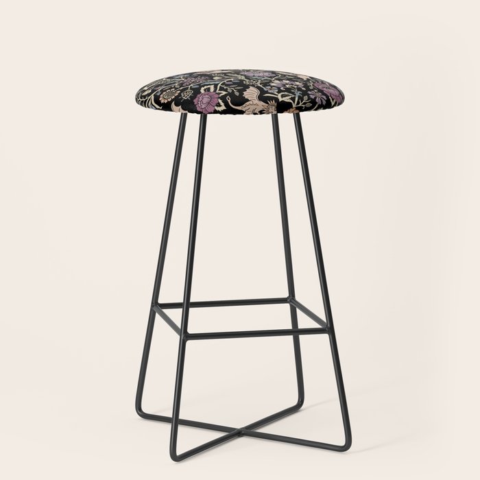Pollinator Dragons - fantasy, goth floral - muted jewel tones on black Stool Gallery Image 1