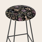Pollinator Dragons - fantasy, goth floral - muted jewel tones on black Stool Gallery Image 2