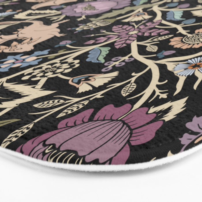 Pollinator Dragons - fantasy, goth floral - muted jewel tones on black Bath Mat Gallery Image 3