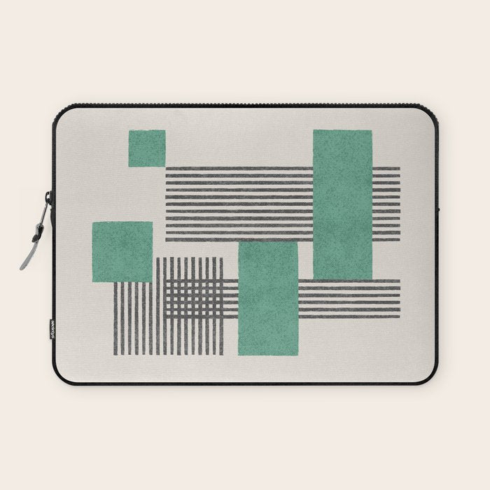 Stripes and Square Green Composition - Abstract Laptop Sleeve Gallery Image 1