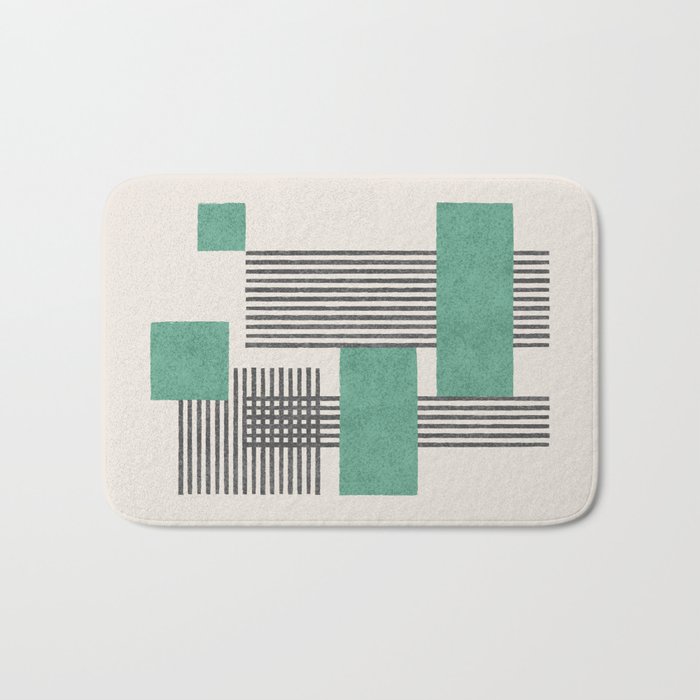 Stripes and Square Green Composition - Abstract Bath Mat Gallery Image 1