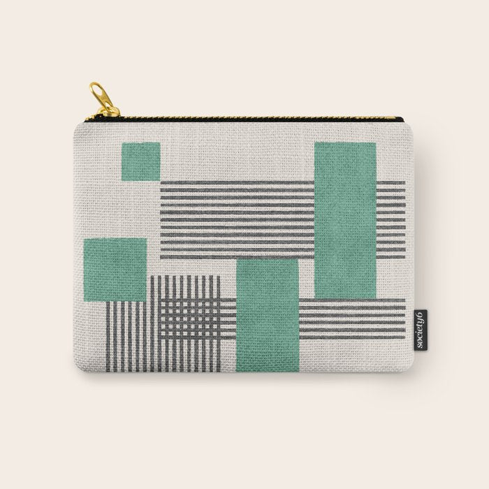 Stripes and Square Green Composition - Abstract Carry All Pouch Gallery Image 1