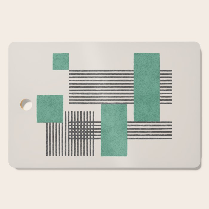 Stripes and Square Green Composition - Abstract Cutting Board Gallery Image 1